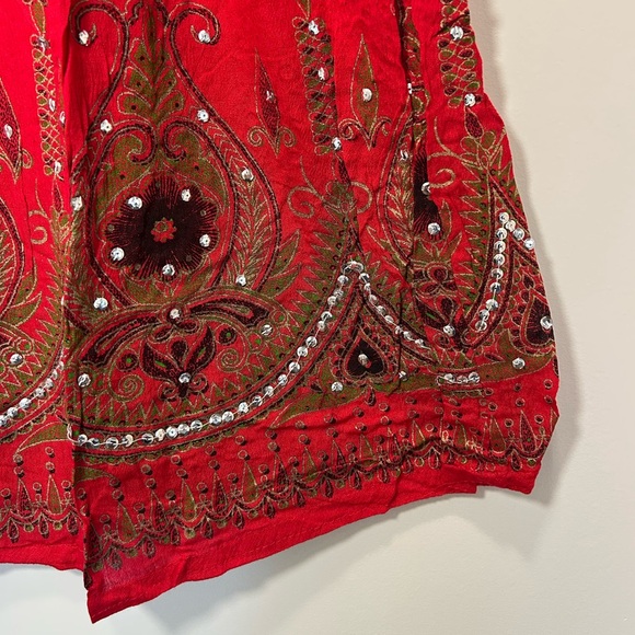 NEW Boho Embroidered Red Skirt with Drawstring Waist - Picture 2 of 4